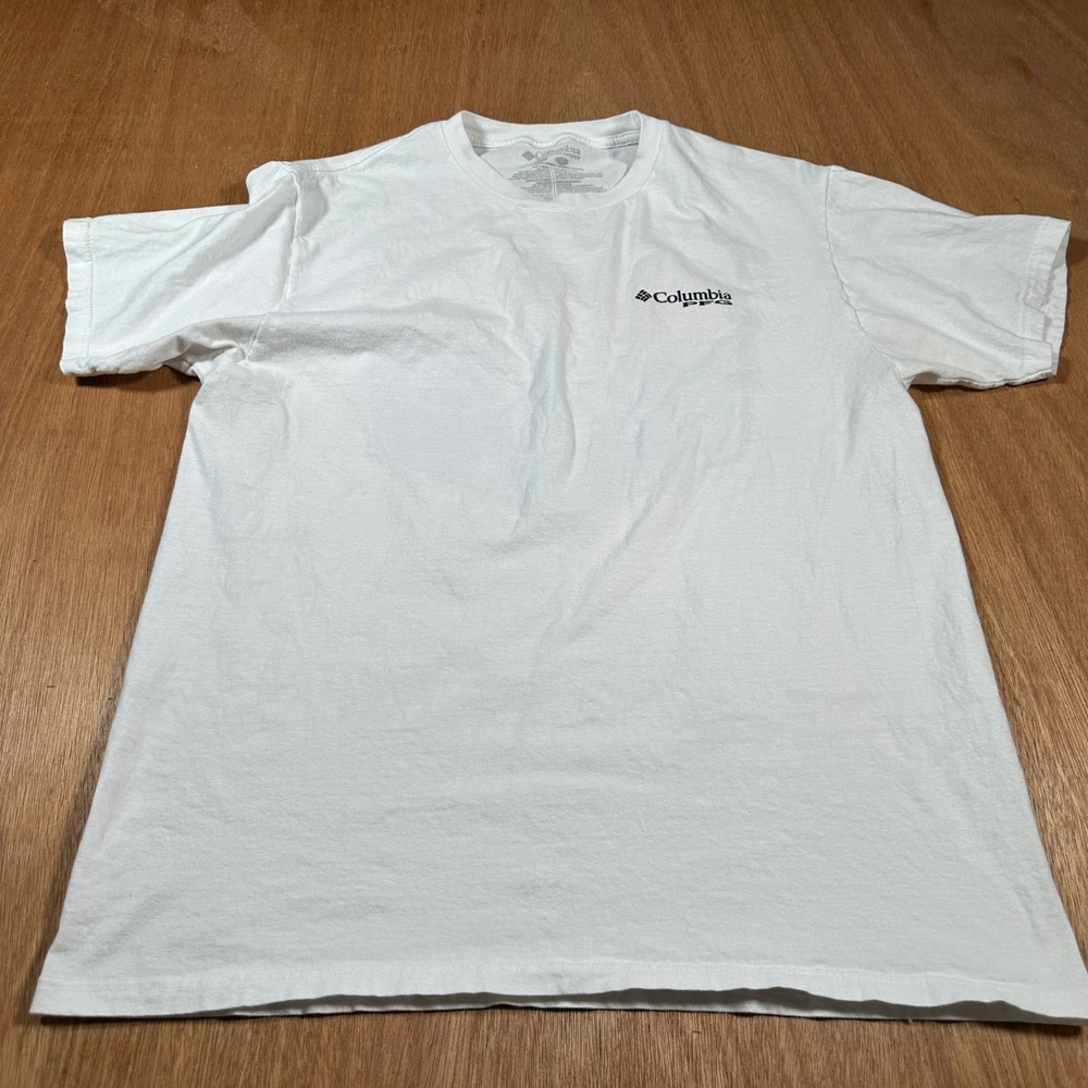 Columbia PFG T Shirt Mens Large White Graphic Fishing Short Sleeve Cotton Tee